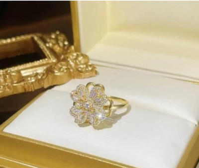 house of common Stainless Steel, Brass Cubic Zirconia Gold Plated Ring