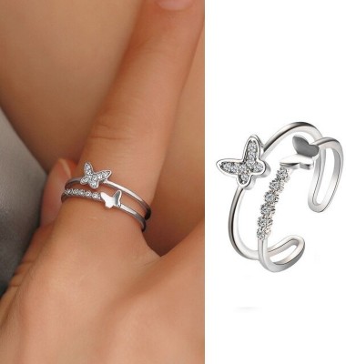 Fashion Frill Silver Women Girls Ring Artificial Jewellery Fancy Butterfly Design Ring Stainless Steel Crystal Silver Plated Ring