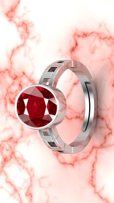 KUSHMIWAL GEMS 15.25 Ratti 14.25 Carat A+ Quality Natural Burma Ruby Manik Ring Brass Ruby Silver Plated Ring