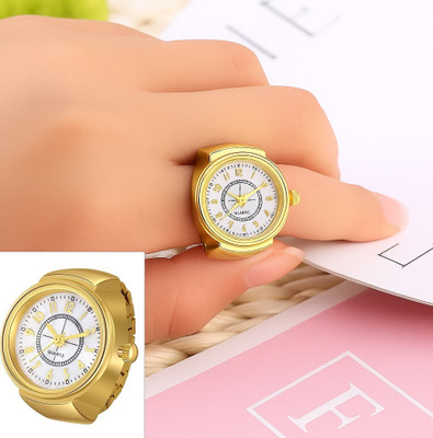 Uniqon Stretchable Analog Watch/Clock Design Men Hand Finger Ring With Elastic Band Metal, Stainless Steel Gold Plated Ring