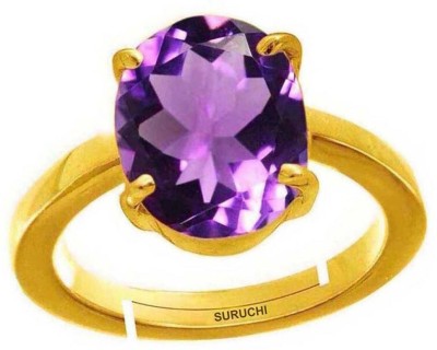 Suruchi Gems & Jewels Amethyst (Kathela) 8.25 Ratti or 7.50 Ct Gemstone for Men Five Metal Adjustable Alloy Ring