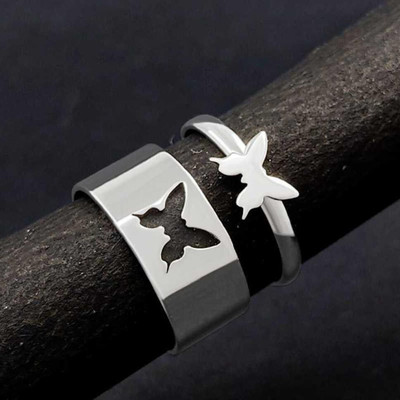 Astrootalk Stainless Steel Cubic Zirconia Platinum Plated Ring Set