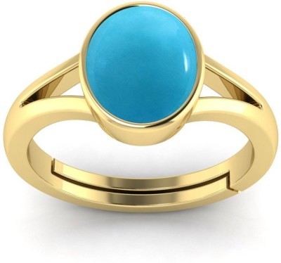 Pranjal Gems Natural 12.25 Ratti Firoja Gemstone Ring Brass Turquoise Rhodium Plated Ring