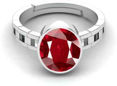 KUSHMIWAL GEMS 9.25 Ratti 8.05 Carat Certified Natural Ruby Stone Adjustable Ring Brass Ruby Silver Plated Ring
