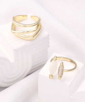 SOHI Set Of 2 Romantics Statement Ring - California Gold Alloy Gold Plated Ring Set