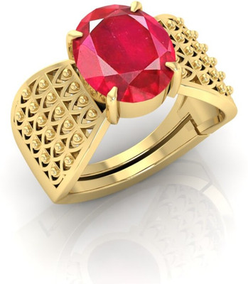 TODANI JEMS 14.25 Ratti Gemstone Adjustable Ring With Lab CertificateH Metal Ruby Gold Plated Ring