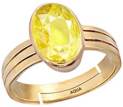 AQUAGEMS Yellow Sapphire (Pukhraj) 6.25 Ratti or 5.5 Ct Panchdhatu/5 Metal Men Adjustable Stone Ring