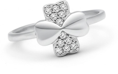 Beena Jewels Sterling Silver AD Diamond Flower Ring Sterling Silver Cubic Zirconia Sterling Silver Plated Ring
