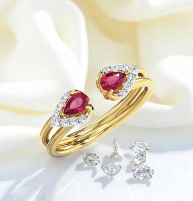 RNJ Ruby Diamond Ring For Women Brass Ruby Gold Plated Ring