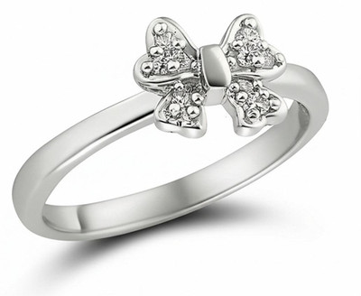 Beena Jewels Sterling Silver Bow AD Ring Sterling Silver Cubic Zirconia Ring