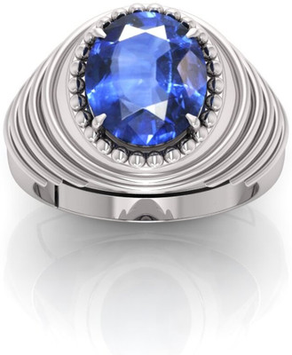 TODANI JEMS 12.25 Ratti Neelam Gemstone Adjustable Ring With Lab CertificateC Crystal Sapphire Sterling Silver Plated Ring