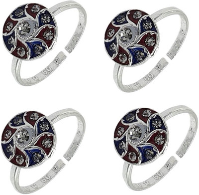 Sahiba Gems Sahiba Gems Designer Multi Color Flower Shape Chutki / Bichhiya Set of 4 Piece Silver Zircon Toe Ring