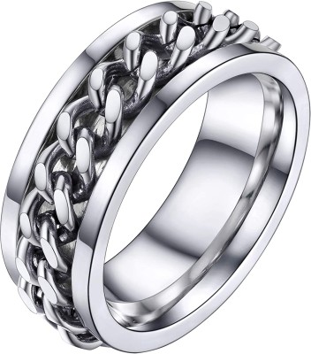 SILVOSWAN Fidget Ring Chain Rotating Ring For Men and Women Stainless Steel Titanium Plated Ring