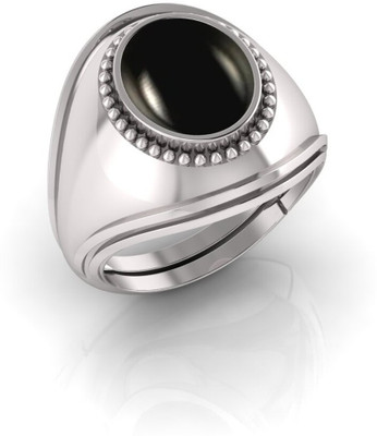 Pranjal Gems 14.25 Ratti Kala Hakik Gemstone Adjustable Ring With Lab CertificateTK Stone Agate Silver Plated Ring