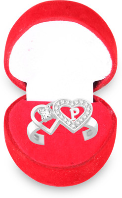 MEENAZ Love Heart Alphabet P Letter Rings girls women lovers couple Stylish simple AD Alloy, Metal, Copper, Crystal, Stone, Sterling Silver Crystal, Zircon, Cubic Zirconia, Diamond Rhodium, Platinum, Silver Plated Ring Set