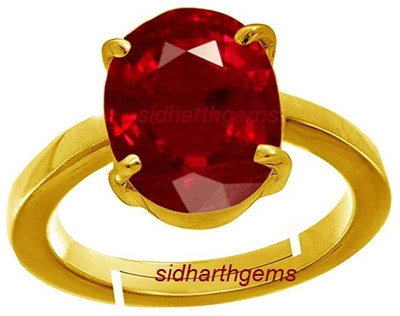 Akshita gems 11.25 RATTI 10.00 CARAT Natural Burma Ruby Manik Gold Plated Gemstone Ring Brass Ruby Gold Plated Ring