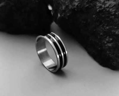 house of common Vedansh Enterprises Stylish Silver,Gold&Titanium Plated Black Onyx Rings Alloy Sterling Silver Plated Ring