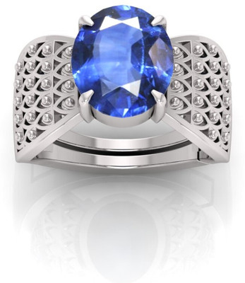 TODANI JEMS 12.25 Ratti Neelam Gemstone Adjustable Ring With Lab CertificateC Crystal Sapphire Sterling Silver Plated Ring