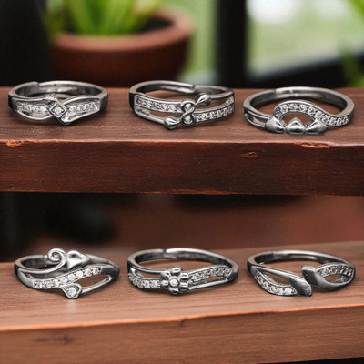 Hetshree Elegant Silver Combo Rings Collection Brass Diamond Silver Plated Ring