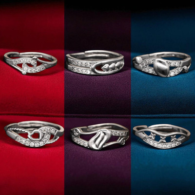 Hetshree Elegant Silver Combo Rings Collection Brass Diamond Silver Plated Ring