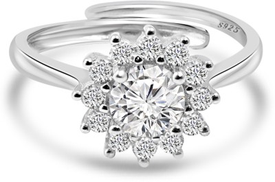 Zarkan Zarkan 925 Silver Flower Solitaire American Diamond Ring Sterling Silver Cubic Zirconia Rhodium Plated Ring