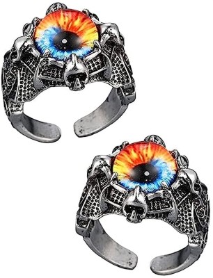 SILVOSWAN New Design Set Of 2 Glass Eye Multicolour ring for men and women Stainless Steel, Alloy Silver Plated Ring