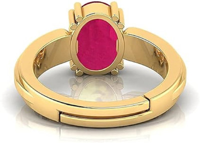 KUSHMIWAL GEMS 6.25 Ratti 5.55 Carat Natural Ruby Manik Gemstone Adjustable Ring Brass Ruby Gold Plated Ring