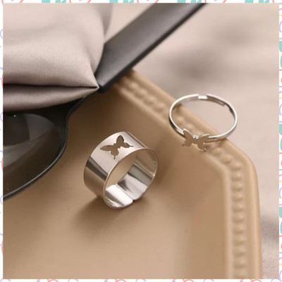 Vimich Silver Butterfly Couple Ring Matching Wrap Finger Ring For Women /Girls Alloy Silver Plated Ring Set