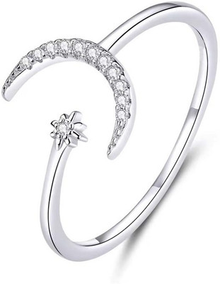 Uniqon Silver Crystal Diamond Stone Imam Salem Chand/Moon & Star Arabian Finger Rings Stainless Steel Silver Plated Ring