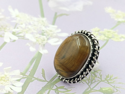 ShrimJewels Oxidised Tiger’s Eye Statement Ring for Women and Girls Brass Copper Plated Ring