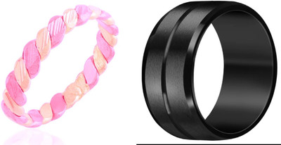 Dynamic Retail Global Set of 2 Rings for Men, Multicolor-Black Alloy Ring