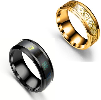IGA COLLECTION Combo Valentine Smart Temperature & Dragon Ring For Boys & Girls Stainless Steel Titanium Plated Ring