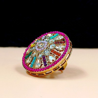 JYONA Neelam Traditional Gold Plated Adjustable Ring For Women & Girls Alloy Gold Plated Ring