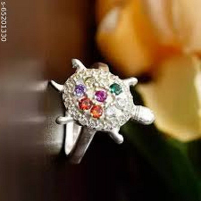 SIDHGEMS Navaratan Kachua Ring Natural Navgrah Stone Adjustable Brass Silver Plated Ring