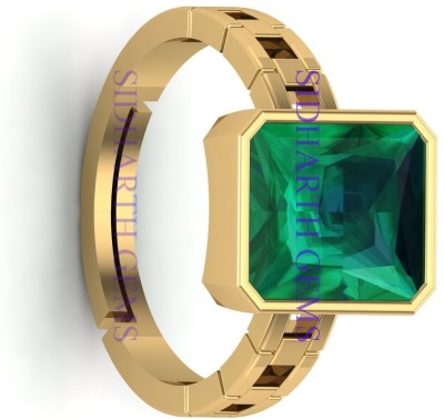 KUSHMIWAL GEMS 7.25 Ratti Panna Gemstone Original Certified Green Stone Emerald Brass Emerald Gold Plated Ring