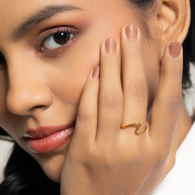 Elinor Jewels 18K Gold Plated Adjustable Wave Breeze Ring for Women Waterproof & Stylish Stainless Steel Gold Plated Ring