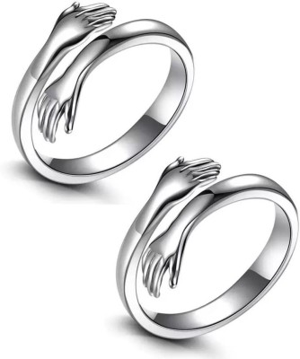 NEERAJYOTII (Set Of 2 Pcs) Silver Love Forever Valentine's Day Hand Hug Me Thumb Finger Ring Metal Silver Plated Ring