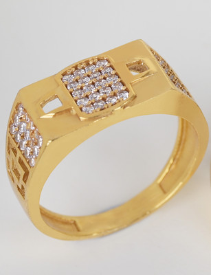 GORASH CREATION Brass Cubic Zirconia Gold Plated Ring