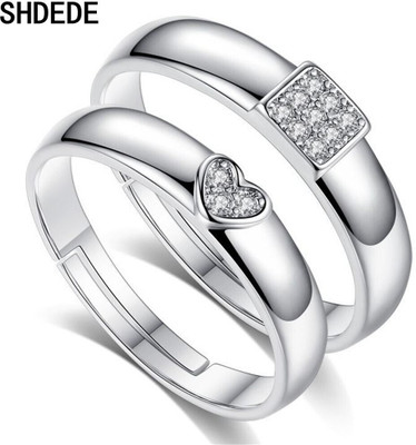 Teeragaj Stainless Steel, Brass, Stone, Metal, Copper Cubic Zirconia, Crystal, Diamond Silver, Rhodium Plated Ring Set