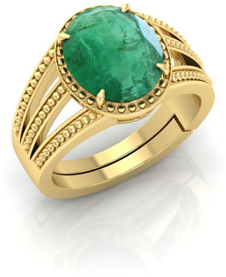 TODANI JEMS Natural 7.25 Ratti Panna Emerald Gemstone Adjustable Ring With Lab Certificate Brass Emerald Gold Plated Ring
