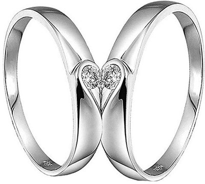 Vibeesle Stainless Steel Cubic Zirconia Platinum Plated Ring Set