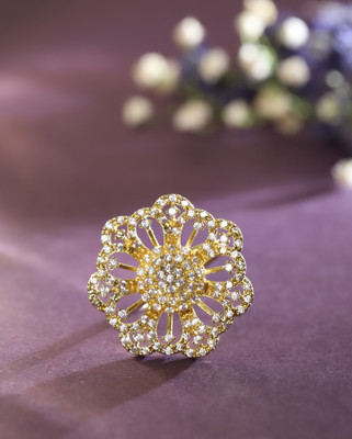 Manuvi Jewels American Diamond(AD) Alloy Cubic Zirconia Gold Plated Ring
