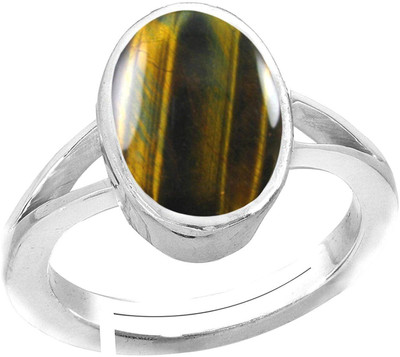 Gemzonite 9.00 Ratti 8.77 Carat Certified Untreated Quality Natural Tiger's Eye Stone Brass Silver Plated Ring