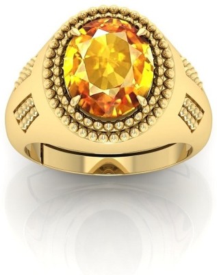 BHAIRAW GEMS Brass Sapphire Gold Plated Ring