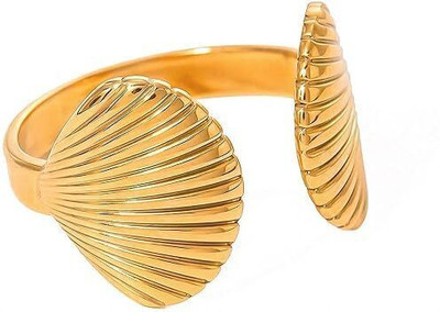 MARMORIS ECOM Trendy Anti Tarnish Double Shell Finger Ring for Women & Girls, Gold Plated Stainless Steel Ring