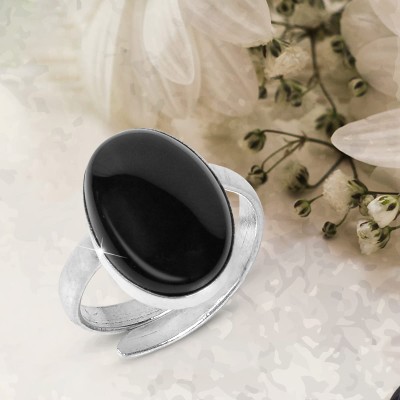 REIKI CRYSTAL PRODUCTS Natural Black Tourmaline Gemstone Adjustable Ring For Unisex Metal Tourmaline Ring