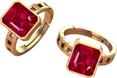 Sidharth Gems 8.25 Ratti 7.25 Carat Natural Ruby Manik Gold Plated Birthstone Ring Brass Ruby Rhodium Plated Ring