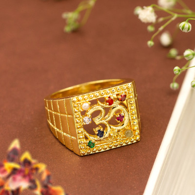 Vogue21 Navratan OM Lord Shiva Ring Gold Plated Brass Gold Plated Ring