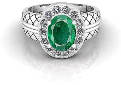 SIDHGEMS Sterling Silver Emerald Silver Plated Ring