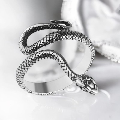 Jewelgenics Unisex Oxidised Silver Cobra Snake Stainless Steel Ring Alloy Sterling Silver Plated Ring